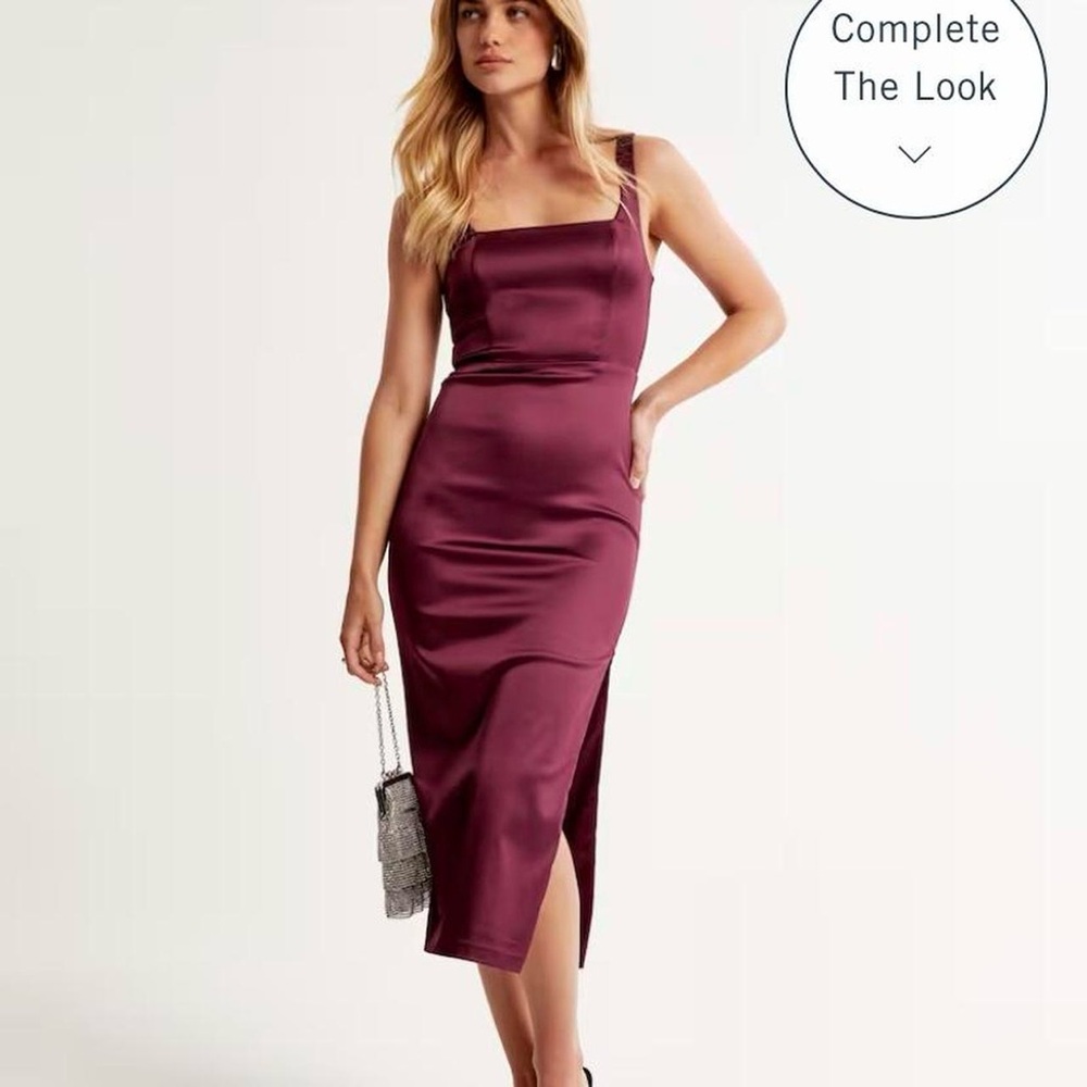 NWT Abercrombie & Fitch Sculpting Stretch Satin Midi Dress Size Small Petite